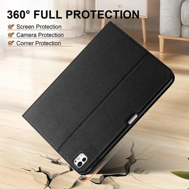 Alt view image 5 of 5 - Thryxop Genuine Leather Case for iPad Pro 13 inch (M5/M4) 2025/2024 with Pencil Holder ^^ Slim Protective Cover with Adjustable Stand, Auto Wake/Sleep, Premium Leather ^^ Black