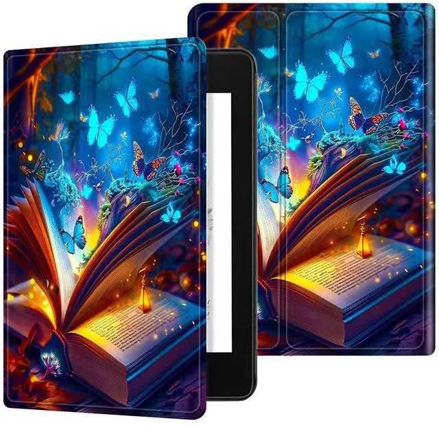 Main image of Dikoer for 7" Kindle Paperwhite 12th Generation 2024/2025 & Kindle Colorsoft Signature Edition Tablet Case, Slim Kickstand Stand Leather Smart Cover with Auto Wake/Sleep, Book Blue Butterfly