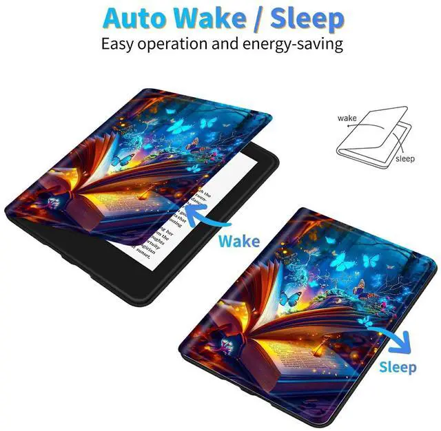 Alt view image 4 of 5 - Dikoer for 7" Kindle Paperwhite 12th Generation 2024/2025 & Kindle Colorsoft Signature Edition Tablet Case, Slim Kickstand Stand Leather Smart Cover with Auto Wake/Sleep, Book Blue Butterfly