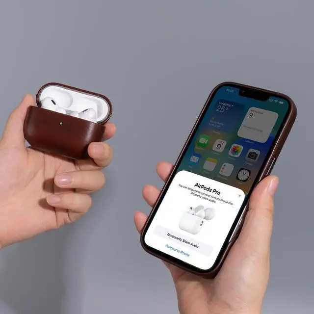 Alt view image 3 of 5 - Maogoam Genuine Leather Case for AirPods Pro 3 (3rd Gen 2025) - Elegant Leather Cover, Adjustable Lanyard, Hard Shell, Develops Patina, Wireless Charging, for Fashion & Luxury Lovers,