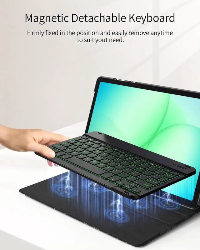 Alt view image 3 of 5 - TiMOVO Keyboard Case for Samsung Galaxy Tab A11 Plus/A11+ 2026, Wireless Magnetic Detachable Keyboard with LED Backlight, Notebook Black