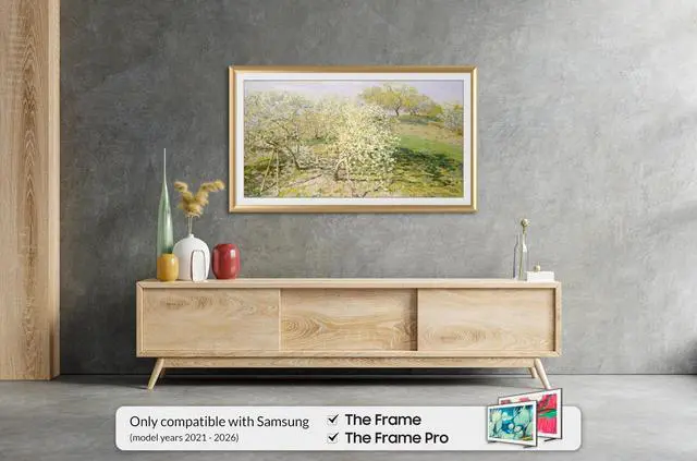 Alt view image 2 of 5 - Pale Gold Prismatic 75" Alloy Deco TV Frame - Compatible ONLY with Samsung The Frame TV and Pro TVs (Fits 2021-2026, LS03A, LS03B,LS03C,LS03D,LS03FA,LS03FW)