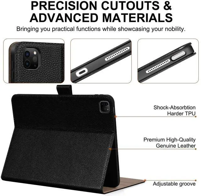 Alt view image 4 of 5 - Thryxop Genuine Leather Case for iPad Pro 13 inch (M5/M4) 2025/2024 with Pencil Holder ^^ Slim Protective Cover with Adjustable Stand,Magnetic Closure,Auto Wake/Sleep, Premium Leather ^^ Black