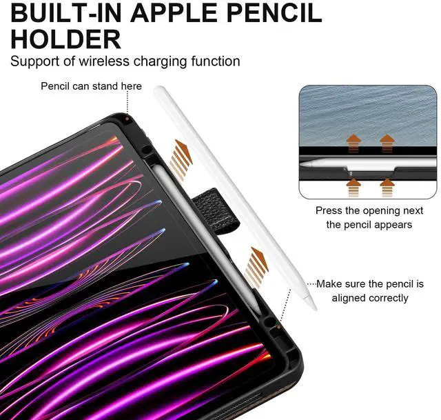 Alt view image 5 of 5 - Thryxop Genuine Leather Case for iPad Pro 13 inch (M5/M4) 2025/2024 with Pencil Holder ^^ Slim Protective Cover with Adjustable Stand,Magnetic Closure,Auto Wake/Sleep, Premium Leather ^^ Black