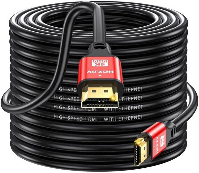 Main image of jojobnj HDMI Cable 100ft, 4K@60Hz, 18Gbps High Speed HDMI 2.0 Cord, Ultra HD,Ethernet Audio Return,Video 4K,1080p,3D,Arc, HDR Compatible with Xbox,PS5/PS4,HDTV,Laptop ect(Red)