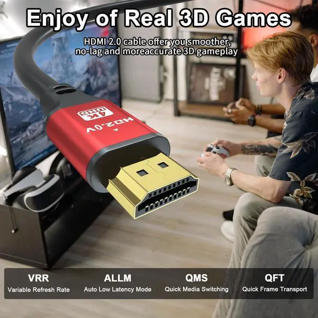 Alt view image 4 of 5 - jojobnj HDMI Cable 100ft, 4K@60Hz, 18Gbps High Speed HDMI 2.0 Cord, Ultra HD,Ethernet Audio Return,Video 4K,1080p,3D,Arc, HDR Compatible with Xbox,PS5/PS4,HDTV,Laptop ect(Red)