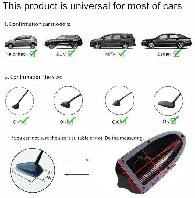 Alt view image 2 of 5 - Possbay Universal Car Shark Fin Antenna AM/FM Signal Roof Aerial for Auto SUV Truck Offroad with Adhesive Base (Black)