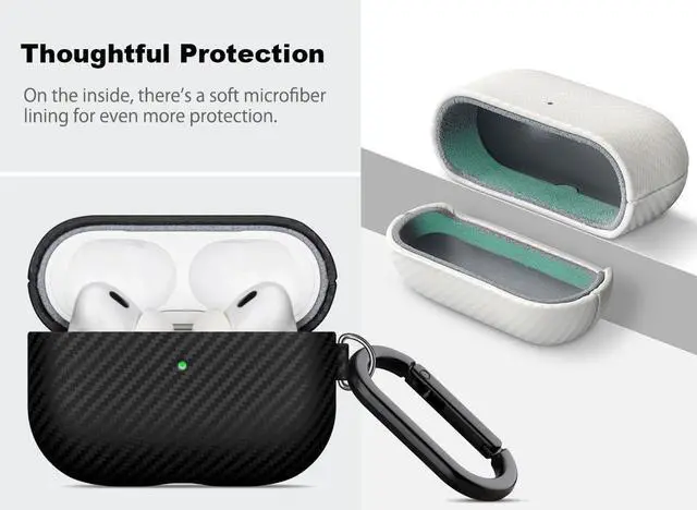 Alt view image 5 of 5 - Haobobro Leather Case - for AirPods Pro 2 Case Cover with Keychain - Selected Skin-friendly Leather, Carbon Fibre Texture, Handmade Shockproof Hard Cover for AirPods Pro 2nd Genera