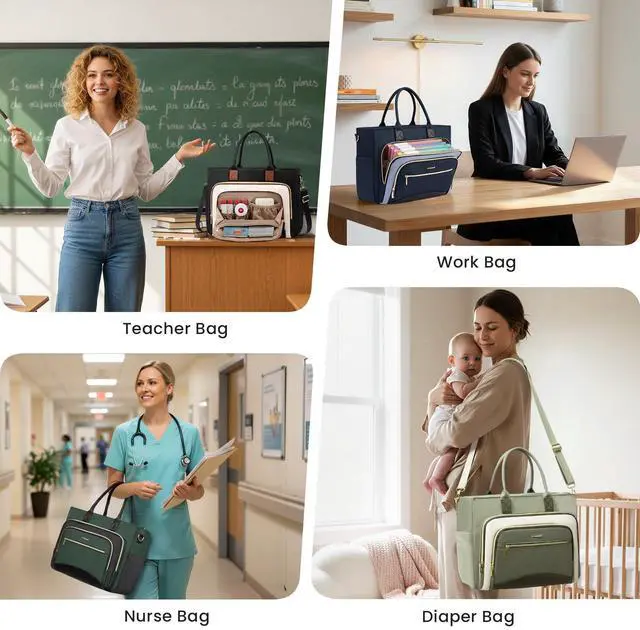 Alt view image 2 of 5 - LOVEVOOK Teacher Tote Bag for Women,Laptop bag with Large Cup Holder,Work bag with Accordion File Organizer Pocket,Multi-Pockets Professional Diaper Bag Nurse Bag,Handbag Purse for Work,College,Daily