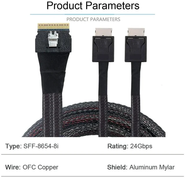 Alt view image 3 of 5 - NFHK PCI-E Ultraport Slimline SAS Slim 4.0 SFF-8654 8i 74pin to Dual Oculink SFF-8611 Cable 50cm PCI-Express