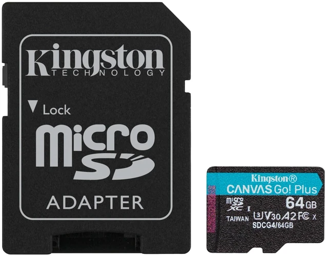Main image of Kingston Canvas Go Plus 64GB microSD Card ^^ Up to 200MB/s ^^ Class 10, UHS-I, U3, V30, A2 ^^ SDCG4/64GB