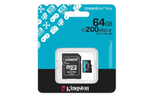 Alt view image 3 of 5 - Kingston Canvas Go Plus 64GB microSD Card ^^ Up to 200MB/s ^^ Class 10, UHS-I, U3, V30, A2 ^^ SDCG4/64GB
