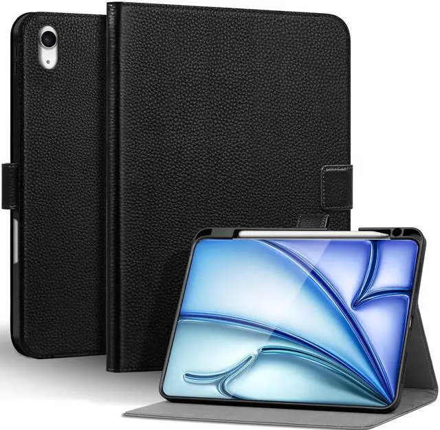 Main image of Thryxop Genuine Leather Case for iPad Air 11" M4 2026/M3 2025/M2 2024, 5th/4th Gen 10.9" ^^ with Pencil Holder and Adjustable Stand, Magnetic Closure, Auto Wake/Sleep Cover ^^ Black