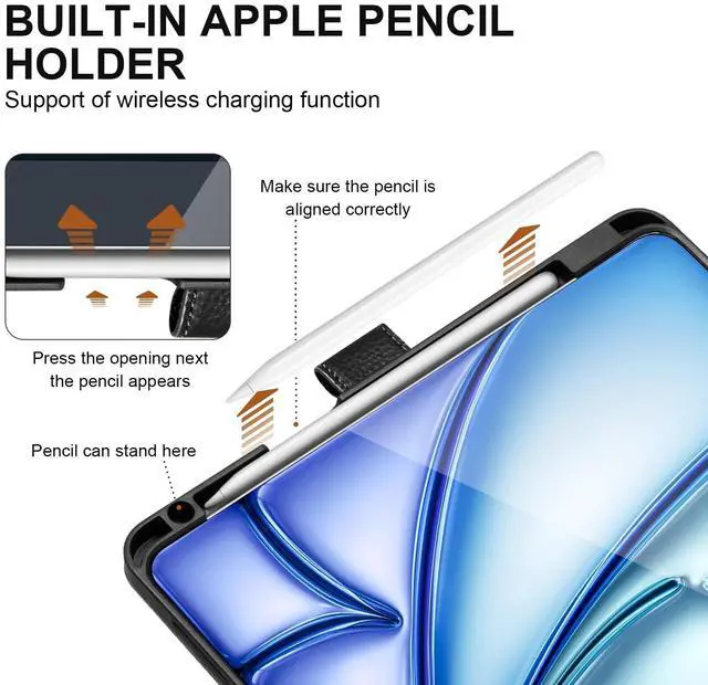 Alt view image 4 of 5 - Thryxop Genuine Leather Case for iPad Air 11" M4 2026/M3 2025/M2 2024, 5th/4th Gen 10.9" ^^ with Pencil Holder and Adjustable Stand, Magnetic Closure, Auto Wake/Sleep Cover ^^ Black