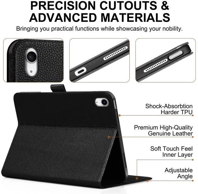 Alt view image 5 of 5 - Thryxop Genuine Leather Case for iPad Air 11" M4 2026/M3 2025/M2 2024, 5th/4th Gen 10.9" ^^ with Pencil Holder and Adjustable Stand, Magnetic Closure, Auto Wake/Sleep Cover ^^ Black