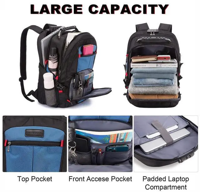 Alt view image 3 of 5 - LOVEVOOK Travel Laptop Backpack Waterproof Anti Theft with Lock and USB Charging Port Large Computer Business Backpack for Men Women College (15.6 inch, Blue)