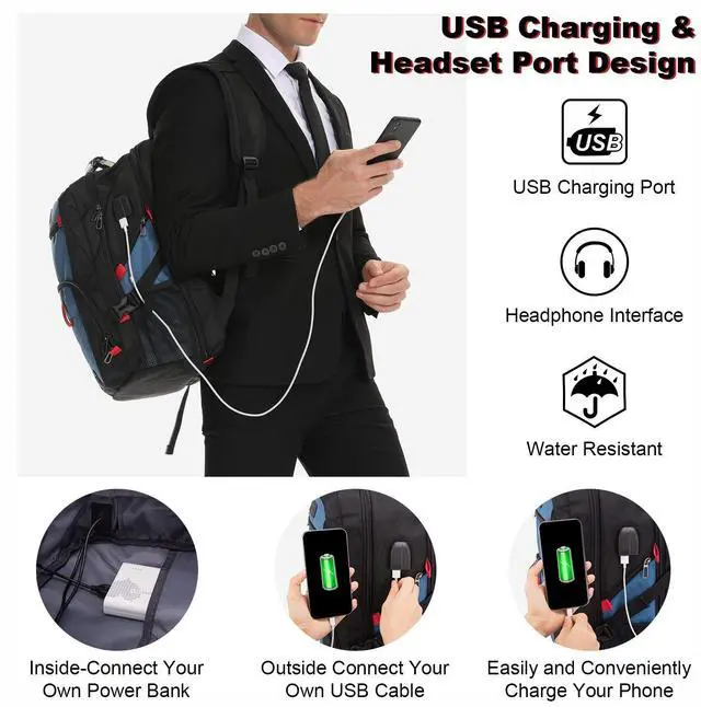 Alt view image 5 of 5 - LOVEVOOK Travel Laptop Backpack Waterproof Anti Theft with Lock and USB Charging Port Large Computer Business Backpack for Men Women College (15.6 inch, Blue)