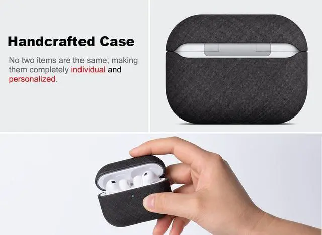 Alt view image 4 of 5 - Haobobro Handmade Case - for AirPods Pro 3 Case Cover - Selected Skin-Friendly Vegan Leather, Linen Cloth Style, Drop Protective Hard Cover for AirPods Pro 3rd Generation Earbuds -