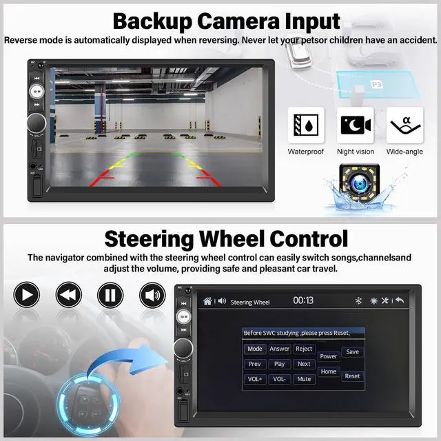 Alt view image 5 of 5 - Double Din A-pple CarPlay Car Stereo with Carplay Android Auto,Bluetooth,7" HD Touchscreen 2 Din Car Radio Car Multimedia MP5 Player AUX/USB/TF Card Input Mirror Link,FM,SWC+12 LEDs-Backup Cam Mic USB