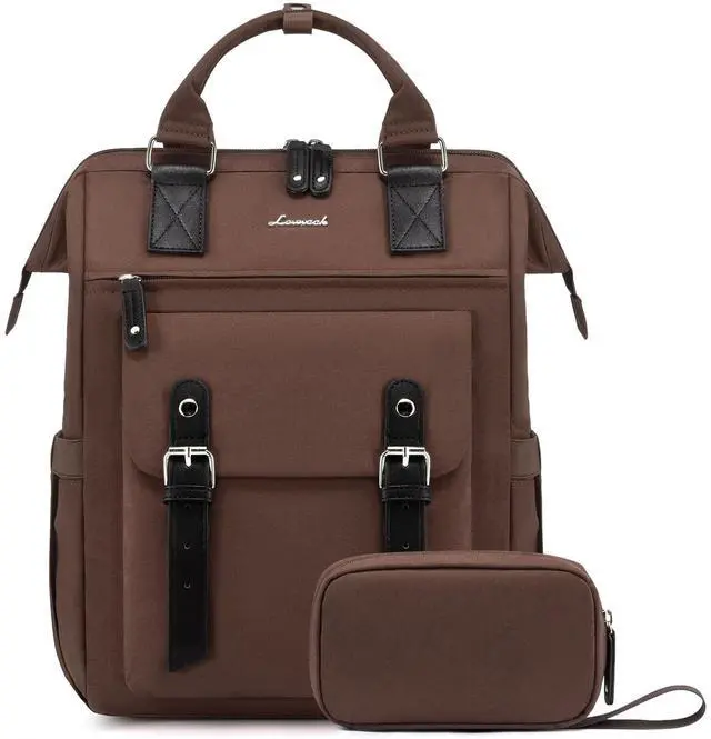 Main image of LOVEVOOK Laptop Backpack for Women Work Travel Commuter Backpack Business Computer Bag Teacher Doctor Nurse Bags College Backpack Purse Laptop Bag, 15.6 Inch, Coffee-black