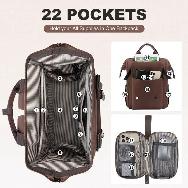 Alt view image 2 of 5 - LOVEVOOK Laptop Backpack for Women Work Travel Commuter Backpack Business Computer Bag Teacher Doctor Nurse Bags College Backpack Purse Laptop Bag, 15.6 Inch, Coffee-black