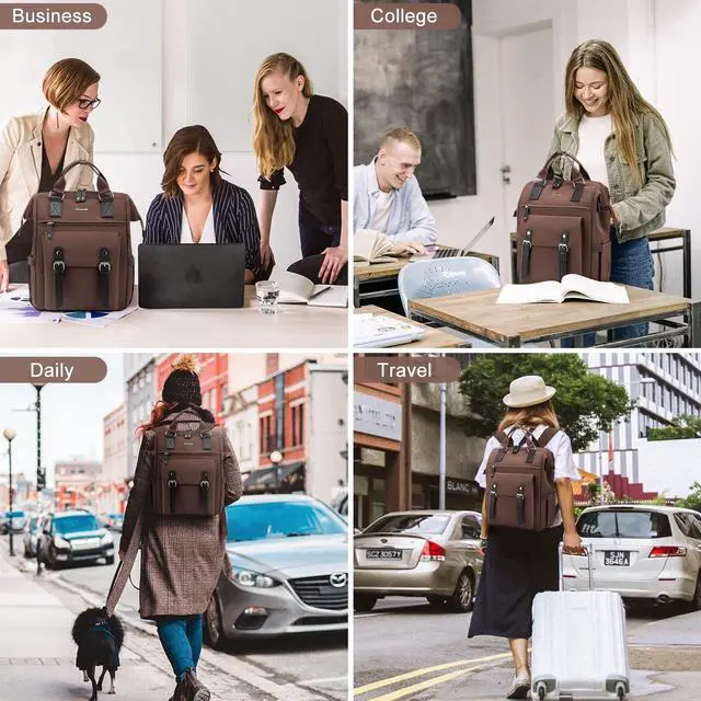 Alt view image 4 of 5 - LOVEVOOK Laptop Backpack for Women Work Travel Commuter Backpack Business Computer Bag Teacher Doctor Nurse Bags College Backpack Purse Laptop Bag, 15.6 Inch, Coffee-black