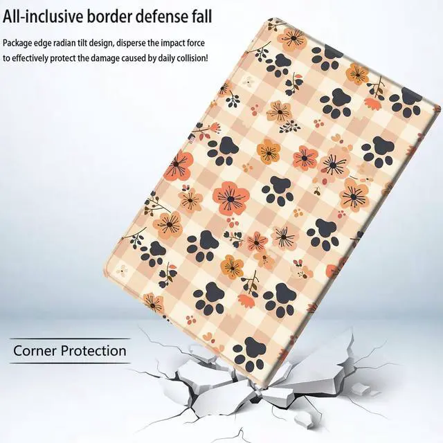 Alt view image 3 of 5 - Bxgolkgd Tablet Case for iPad 10.2 Inch (9th/8th/7th Gen,2021/2020/2019),Shockproof Stand Cover with Heat Dissipation,Auto Wake/Sleep Function,Dog Paw Prints and Plum Blossoms