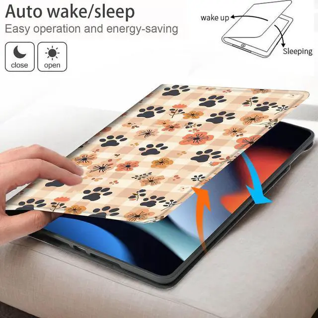 Alt view image 4 of 5 - Bxgolkgd Tablet Case for iPad 10.2 Inch (9th/8th/7th Gen,2021/2020/2019),Shockproof Stand Cover with Heat Dissipation,Auto Wake/Sleep Function,Dog Paw Prints and Plum Blossoms