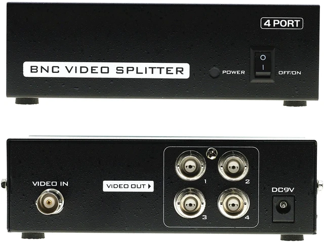 Alt view image 2 of 5 - Optimal Shop 4 Ports BNC Video Splitter 1 in 4 Out BNC Coaxial TV CCTV DVR Composite Video Adapter Black
