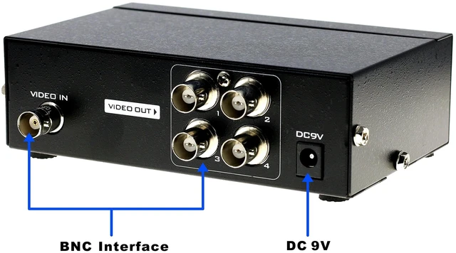 Alt view image 4 of 5 - Optimal Shop 4 Ports BNC Video Splitter 1 in 4 Out BNC Coaxial TV CCTV DVR Composite Video Adapter Black