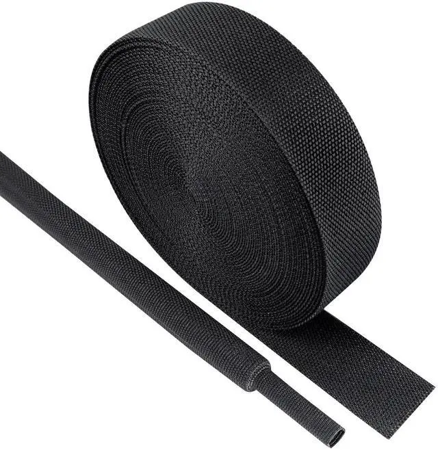 Main image of Black 2:1 Ratio Automotive Heat Shrink Braided Sleeving,Wear-Resistant Flat Woven Shrinkable Sleeve Fabric Car Cable Wires Hoses Protection (3/4"-15ft)