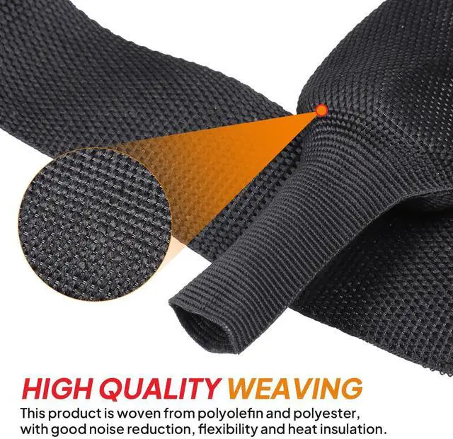 Alt view image 3 of 5 - Black 2:1 Ratio Automotive Heat Shrink Braided Sleeving,Wear-Resistant Flat Woven Shrinkable Sleeve Fabric Car Cable Wires Hoses Protection (3/4"-15ft)