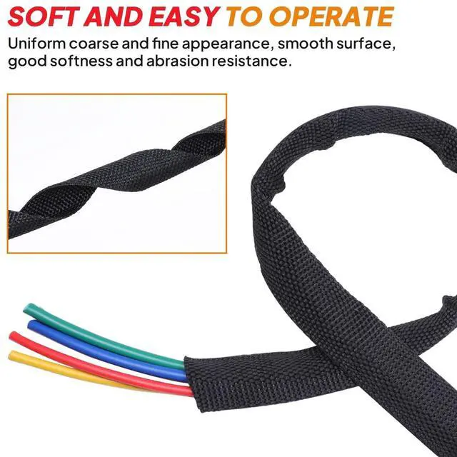 Alt view image 4 of 5 - Black 2:1 Ratio Automotive Heat Shrink Braided Sleeving,Wear-Resistant Flat Woven Shrinkable Sleeve Fabric Car Cable Wires Hoses Protection (3/4"-15ft)