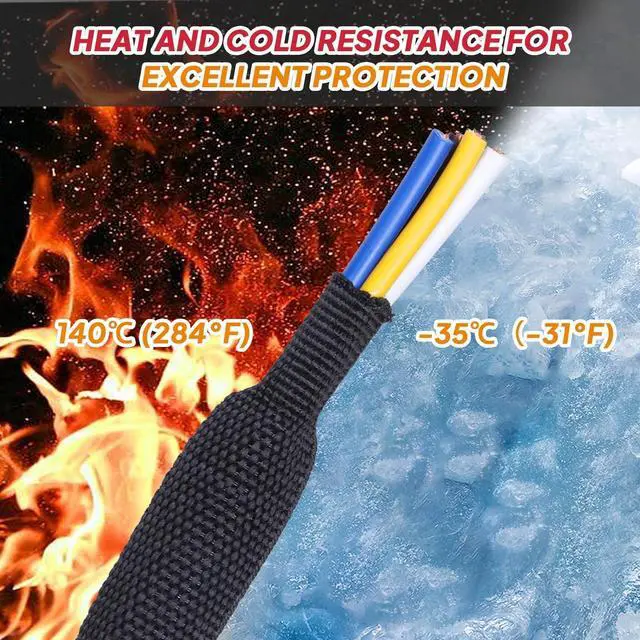 Alt view image 5 of 5 - Black 2:1 Ratio Automotive Heat Shrink Braided Sleeving,Wear-Resistant Flat Woven Shrinkable Sleeve Fabric Car Cable Wires Hoses Protection (3/4"-15ft)