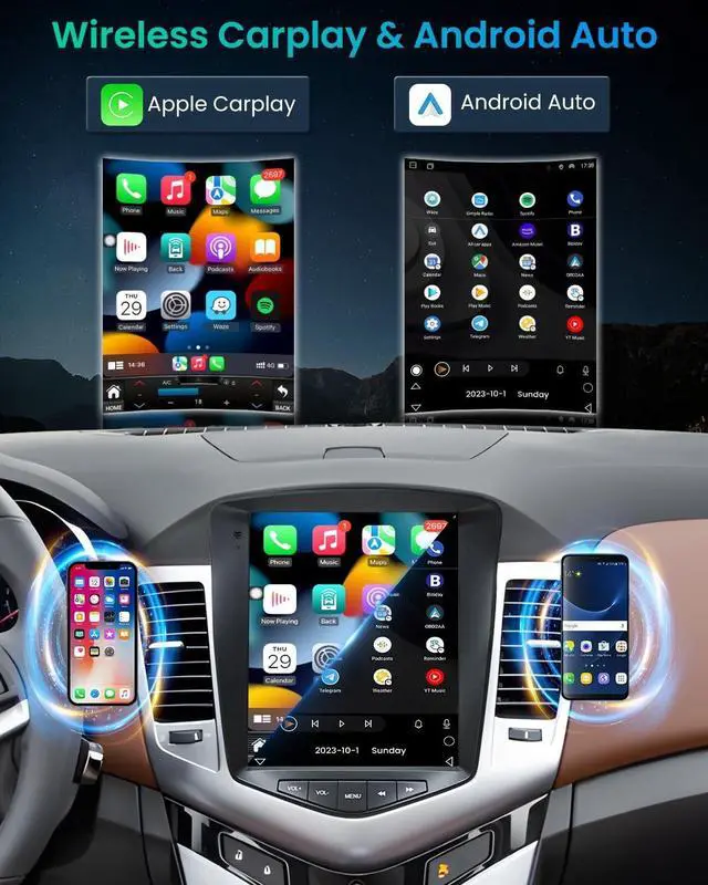 Alt view image 2 of 5 - 8Core+4GB RAM Andriod 13 Car Radio Stereo for Chevrolet Chevy Cruze 2009-2015: 10.4 Inch Tesla Style HD IPS Touchscreen Wireless Carplay Andriod Auto GPS Navi Bluetooth 5G WiFi Backup Camera FM