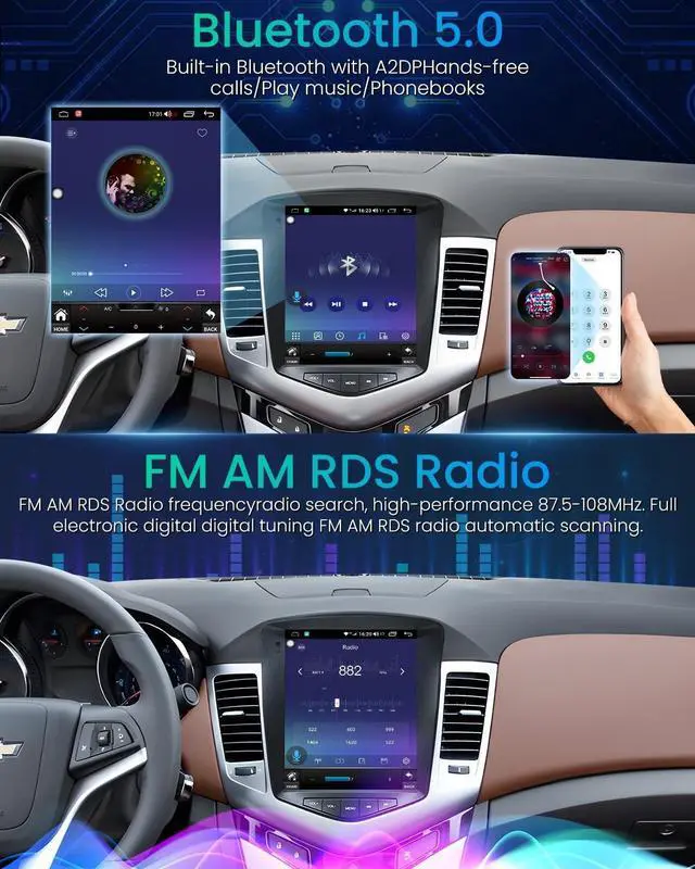 Alt view image 4 of 5 - 8Core+4GB RAM Andriod 13 Car Radio Stereo for Chevrolet Chevy Cruze 2009-2015: 10.4 Inch Tesla Style HD IPS Touchscreen Wireless Carplay Andriod Auto GPS Navi Bluetooth 5G WiFi Backup Camera FM
