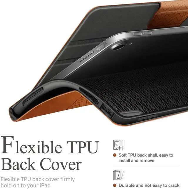 Alt view image 5 of 5 - auaua Case for iPad (A16) 11th Generation 11 Inch 2025, iPad 10th Generation 10.9 Inch 2022, with Pencil Holder, Auto Sleep/Wake, Adjustable Stand, PU Leather (Brown)