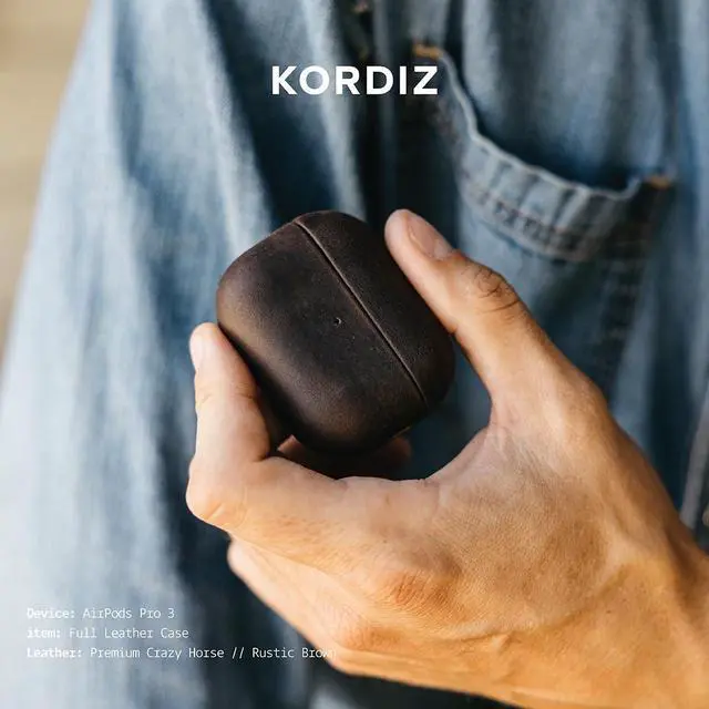 Alt view image 2 of 5 - KORDIZ for AirPods Pro 3rd Generation Leather Case Cover Genuine Full-Grain Crazy Horse Cowhide Leather Case for Airpods Pro 3 Rugged Vintage Patina Front LED Visible (Rustic Br