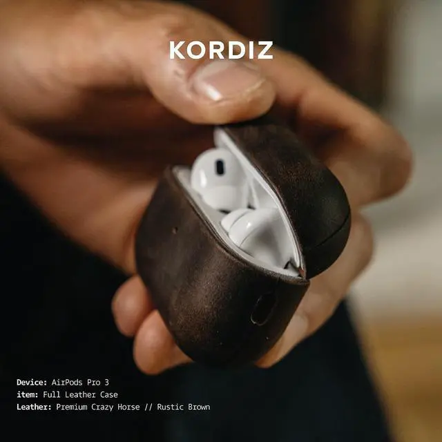 Alt view image 5 of 5 - KORDIZ for AirPods Pro 3rd Generation Leather Case Cover Genuine Full-Grain Crazy Horse Cowhide Leather Case for Airpods Pro 3 Rugged Vintage Patina Front LED Visible (Rustic Br