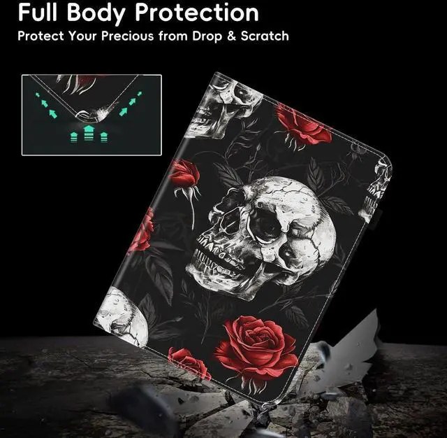 Alt view image 3 of 5 - smauncucn Case for iPad Pro 11-inch M4 (2024) (Model Number: A2836/A2837/A3006),Wallet PU Leather Folio Cover Multi-Angle Stand with Auto Wake/Sleep,Skull and Rose