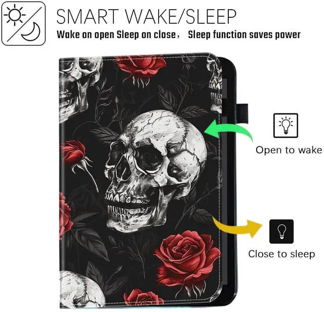 Alt view image 5 of 5 - smauncucn Case for iPad Pro 11-inch M4 (2024) (Model Number: A2836/A2837/A3006),Wallet PU Leather Folio Cover Multi-Angle Stand with Auto Wake/Sleep,Skull and Rose