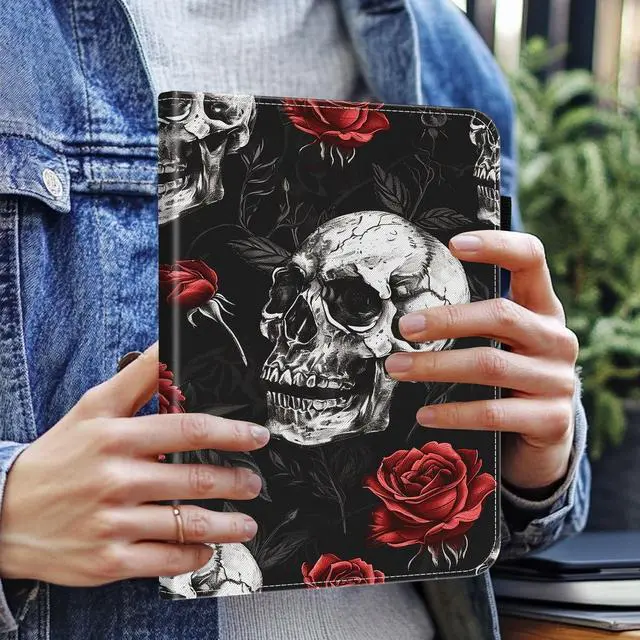 Alt view image 2 of 5 - smauncucn Case for iPad Pro 11-inch M4 (2024) (Model Number: A2836/A2837/A3006),Wallet PU Leather Folio Cover Multi-Angle Stand with Auto Wake/Sleep,Skull and Rose