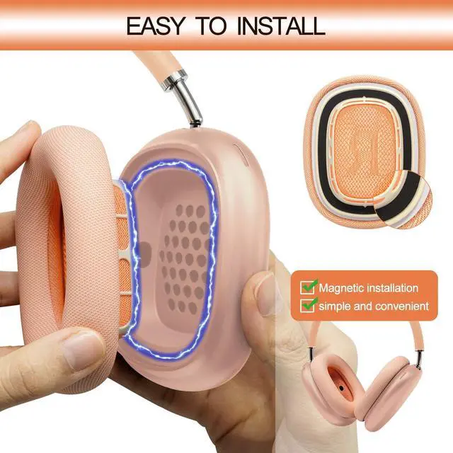 Alt view image 3 of 5 - GEVO Upgraded Ear Cushions Replacement Earpads for 2024 New Apple AirPods Max Headphones, Protein Leather Ear Pads Cover with Memory Foam and Magnet for AirPods Max Fresh Color (Orange)