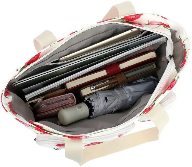 Alt view image 3 of 5 - SANFAN Women Tote Bag With Muti-Pockets,Lightweight Shoulder Bag,Large Capacity Handbag for Travel, Work, Gym (Strawberry)