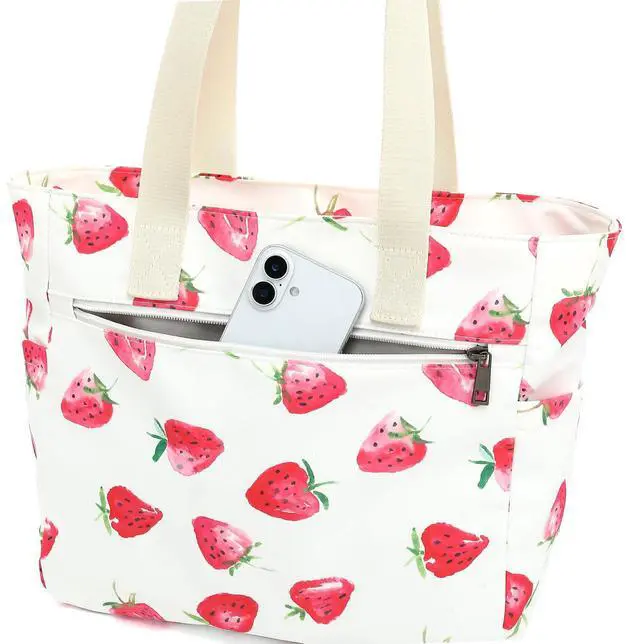 Alt view image 4 of 5 - SANFAN Women Tote Bag With Muti-Pockets,Lightweight Shoulder Bag,Large Capacity Handbag for Travel, Work, Gym (Strawberry)
