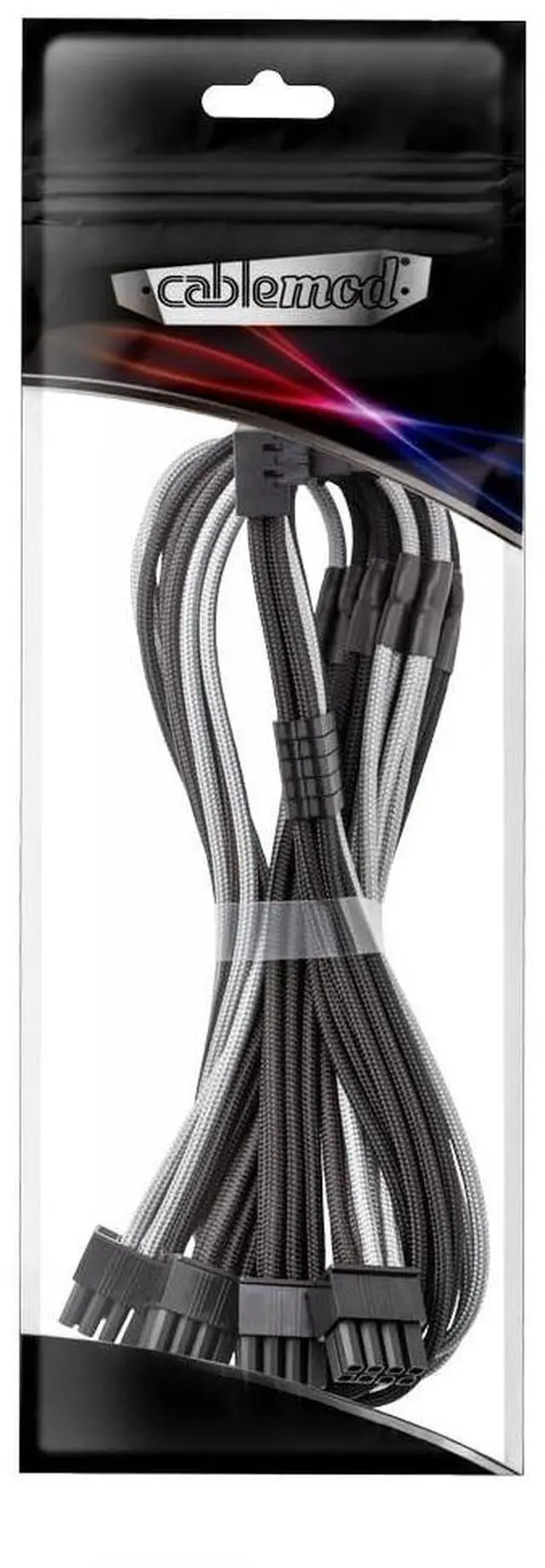 Alt view image 4 of 4 - CableMod RT-Series Pro ModFlex Sleeved 12V-2x6 12VHPWR 90 StealthSense PCIe Cable for ASUS/Seasonic/Phanteks (Variant B, Black + Silver)