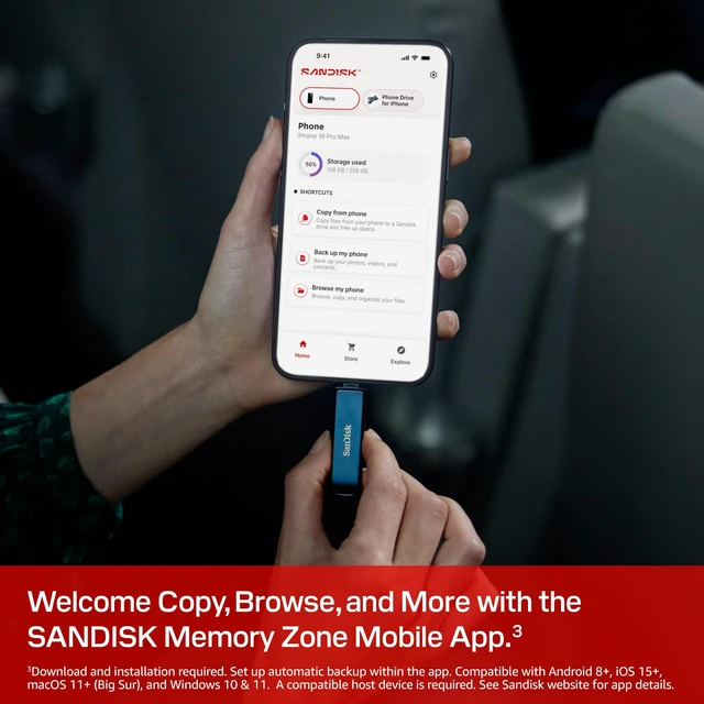 Alt view image 5 of 5 - SANDISK 128GB Phone Drive for iPhone, USB-C & Lightning Dual Connectors