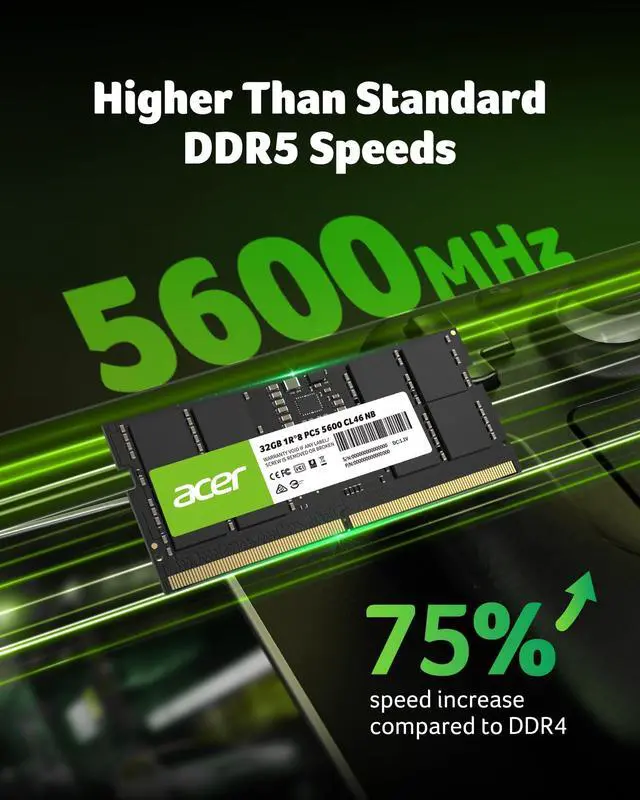 Alt view image 2 of 5 - Acer SD200 DDR5 Single RAM 32GB 5600 MT/s CL46 Computer Memory for Laptop - BL.9BWWA.419