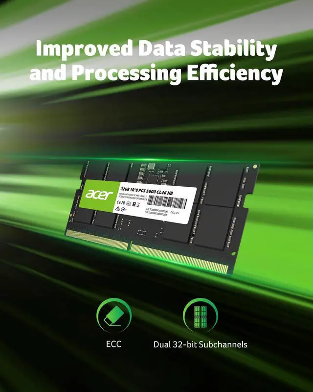 Alt view image 3 of 5 - Acer SD200 DDR5 Single RAM 32GB 5600 MT/s CL46 Computer Memory for Laptop - BL.9BWWA.419