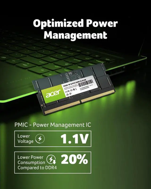 Alt view image 4 of 5 - Acer SD200 DDR5 Single RAM 32GB 5600 MT/s CL46 Computer Memory for Laptop - BL.9BWWA.419